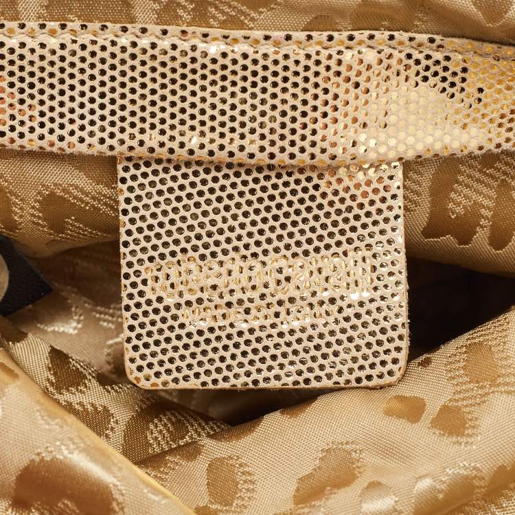 Pre Owned Roberto Cavalli Gold Shimmer Suede Ring Handle Clutch