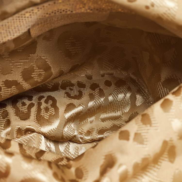 Pre Owned Roberto Cavalli Gold Shimmer Suede Ring Handle Clutch