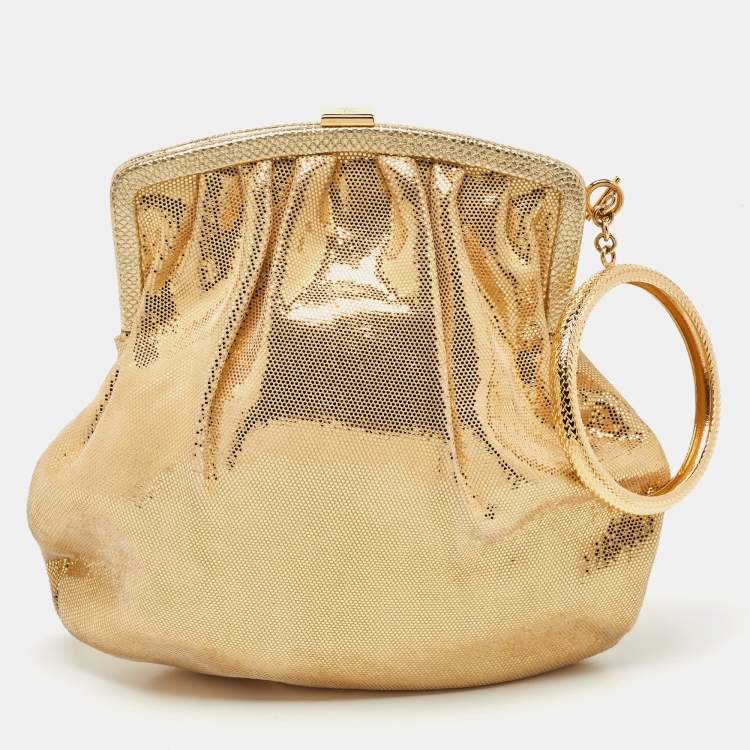 Pre Owned Roberto Cavalli Gold Shimmer Suede Ring Handle Clutch