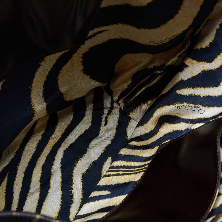 Pre Owned Roberto Cavalli Multicolor Leopard Print Canvas and Leather Shopper Tote