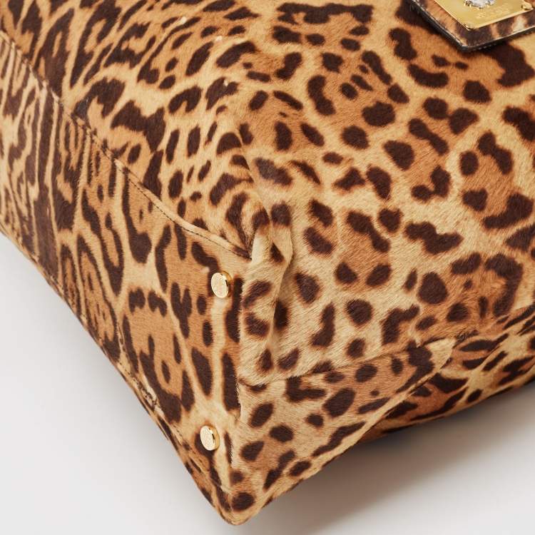 Pre Owned Roberto Cavalli Brown Leopard Print Calf Hair Tote