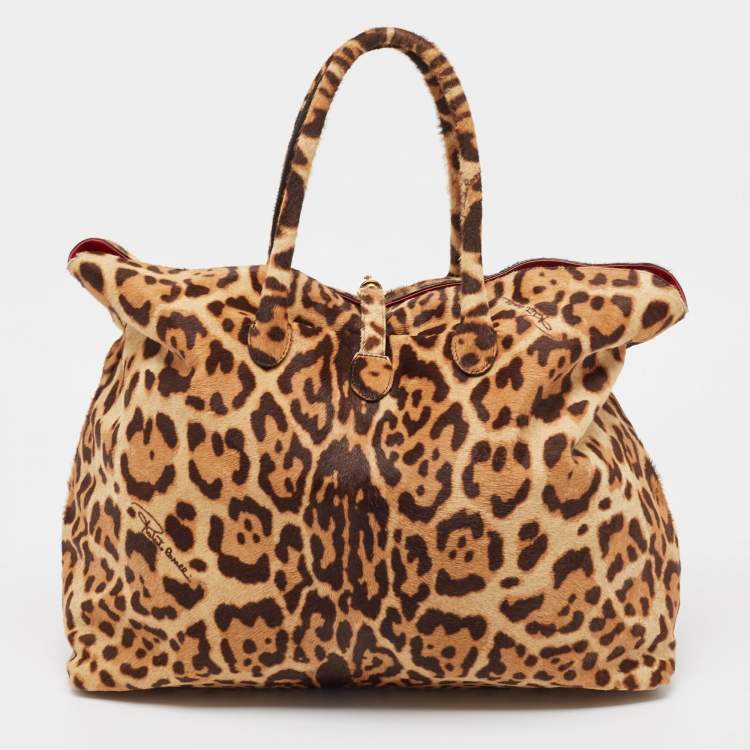 Pre Owned Roberto Cavalli Brown Leopard Print Calf Hair Tote