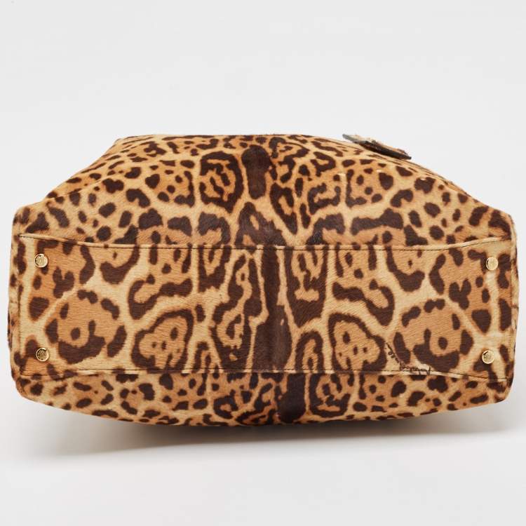 Pre Owned Roberto Cavalli Brown Leopard Print Calf Hair Tote