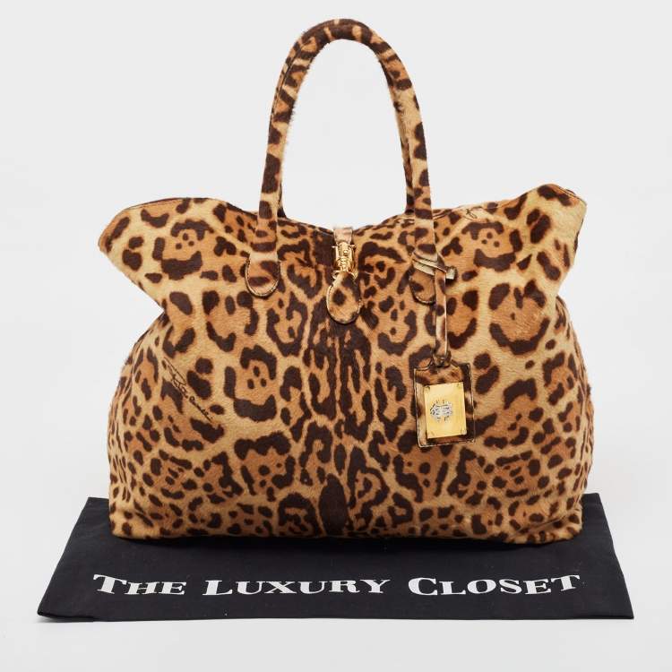 Pre Owned Roberto Cavalli Brown Leopard Print Calf Hair Tote