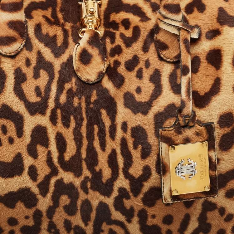 Pre Owned Roberto Cavalli Brown Leopard Print Calf Hair Tote