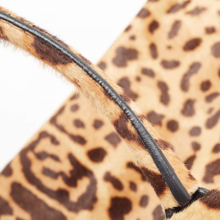 Pre Owned Roberto Cavalli Brown Leopard Print Calf Hair Tote