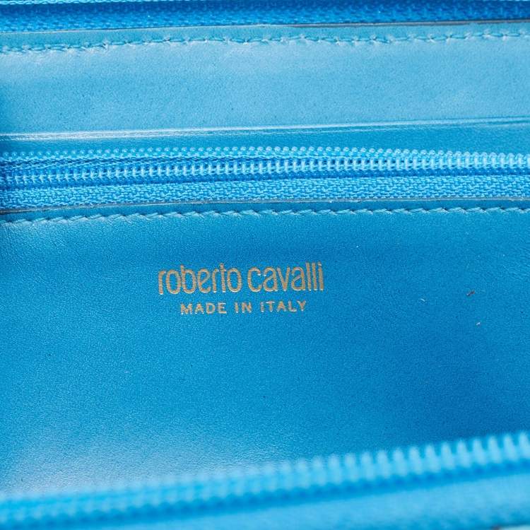 Pre Owned Roberto Cavalli Blue Python Zip Around Continental Wallet