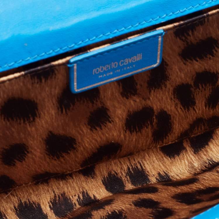 Pre Owned Roberto Cavalli Blue Snakeskin Flap Chain Clutch