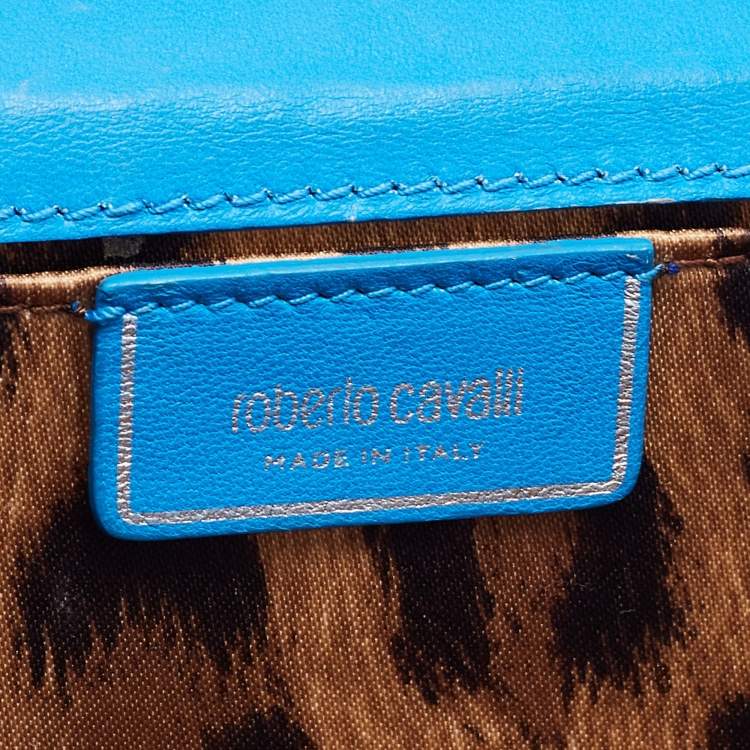 Pre Owned Roberto Cavalli Blue Snakeskin Flap Chain Clutch