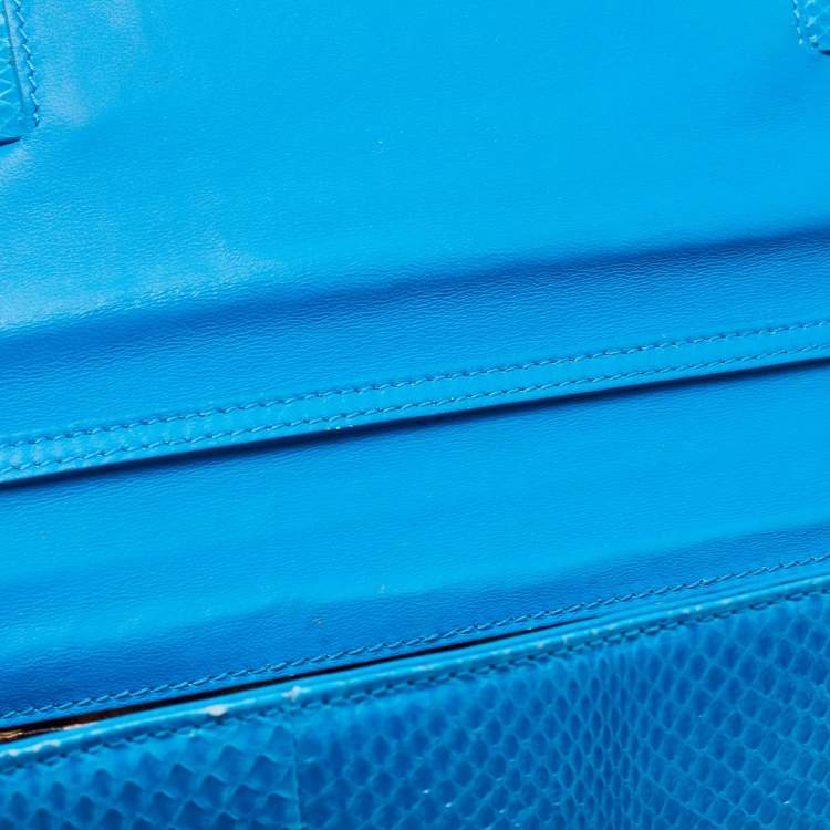 Pre Owned Roberto Cavalli Blue Snakeskin Flap Chain Clutch