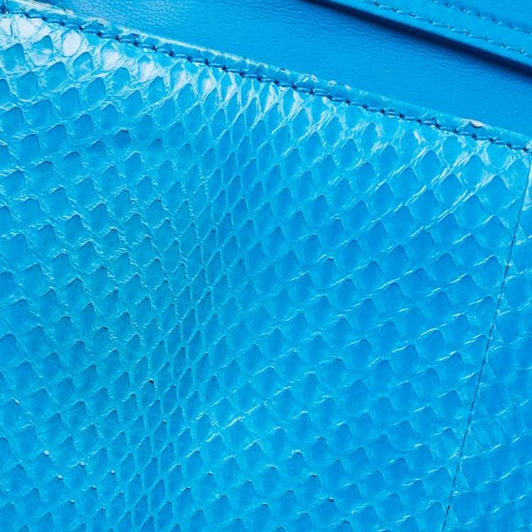 Pre Owned Roberto Cavalli Blue Snakeskin Flap Chain Clutch