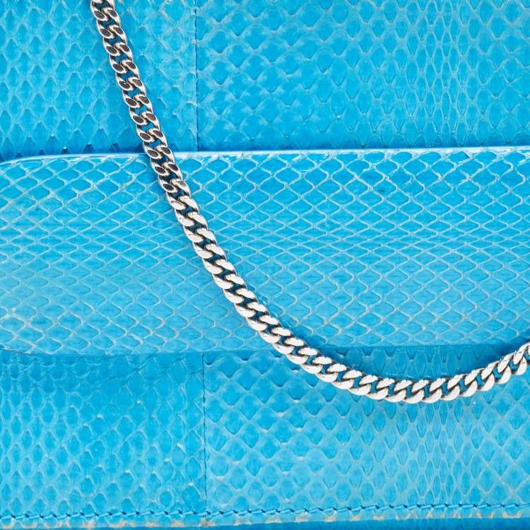 Pre Owned Roberto Cavalli Blue Snakeskin Flap Chain Clutch