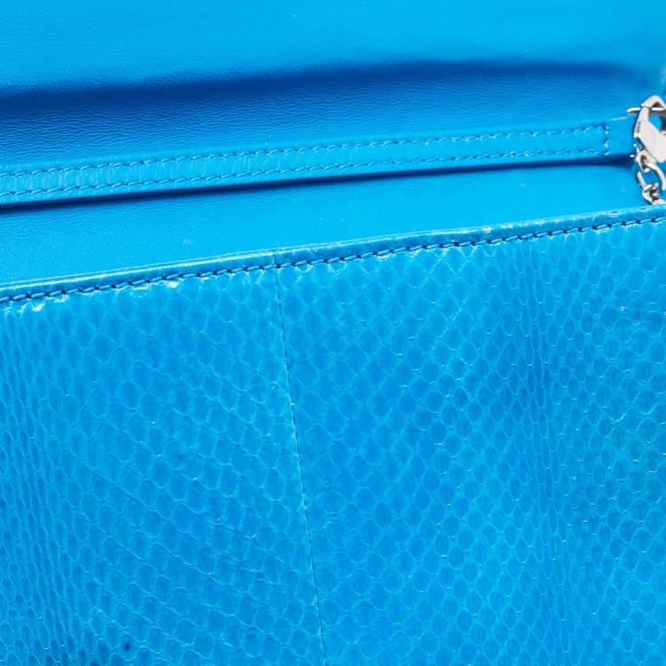 Pre Owned Roberto Cavalli Blue Snakeskin Flap Chain Clutch