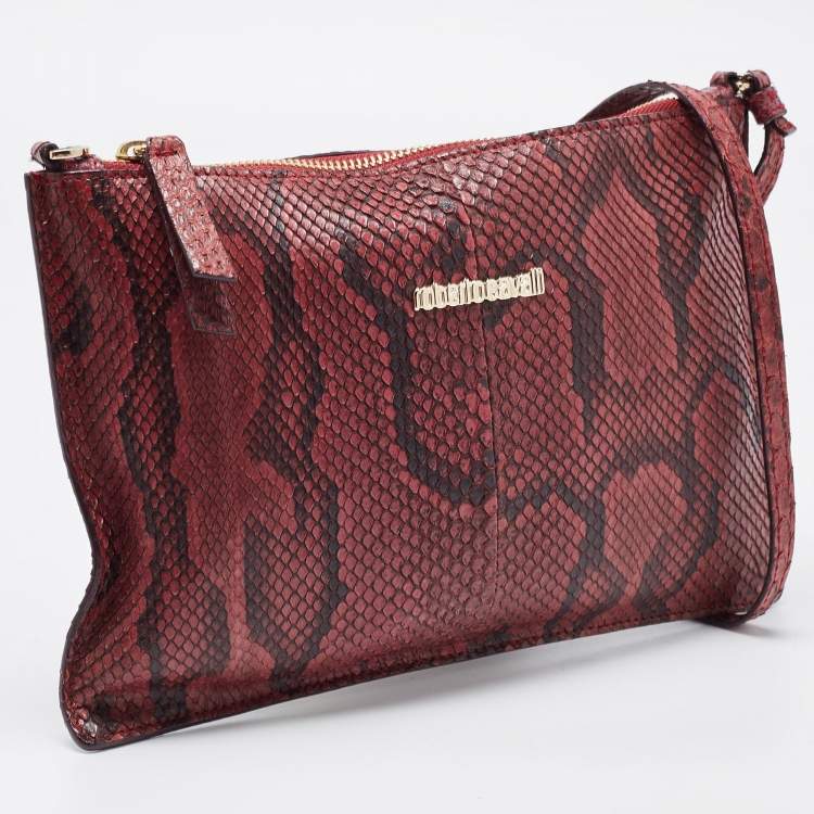 Pre Owned Roberto Cavalli Burgundy Python Flat Clutch Bag