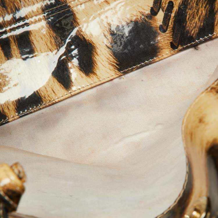 Pre Owned Roberto Cavalli Beige/Black Leopard Print Coated Canvas Snap Tote