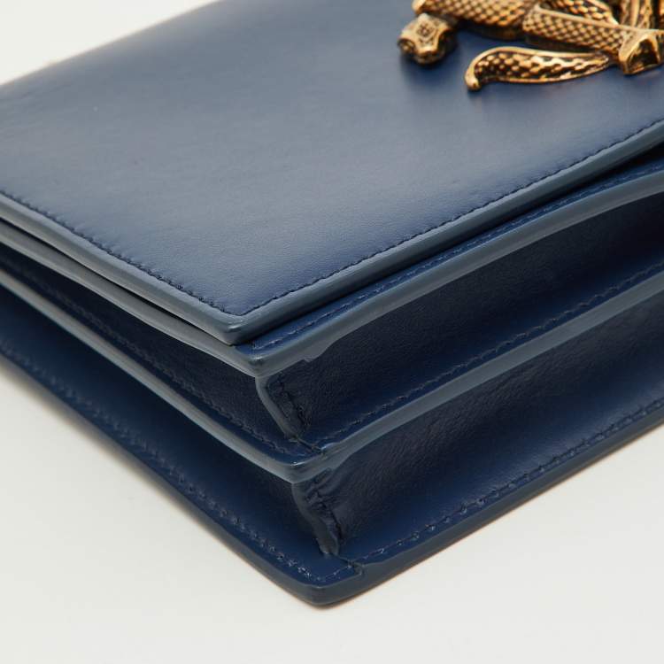 Pre Owned Roberto Cavalli Navy Blue Leather RC Monogram Flap Chain Bag