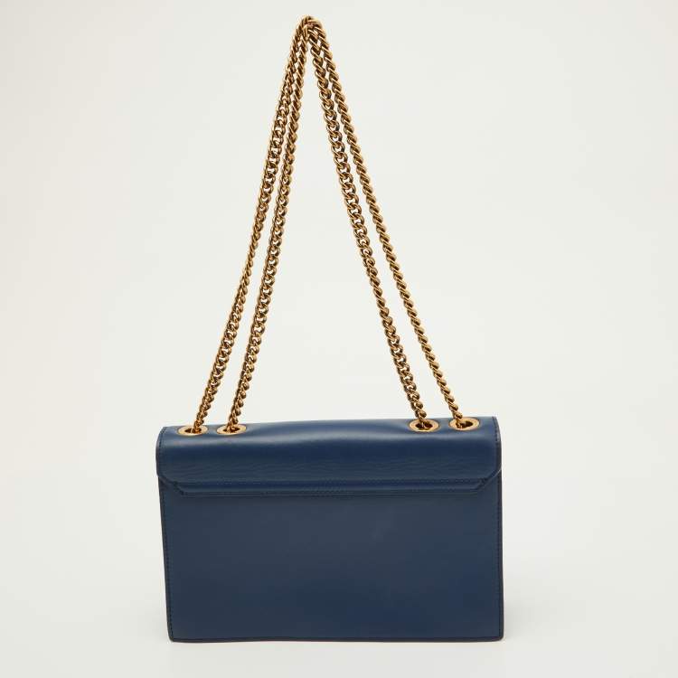 Pre Owned Roberto Cavalli Navy Blue Leather RC Monogram Flap Chain Bag