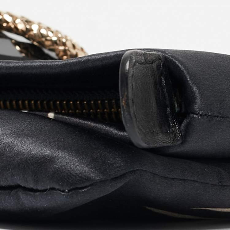 Pre Owned Roberto Cavalli Black Printed Satin Snake Embellished Foldover Clutch