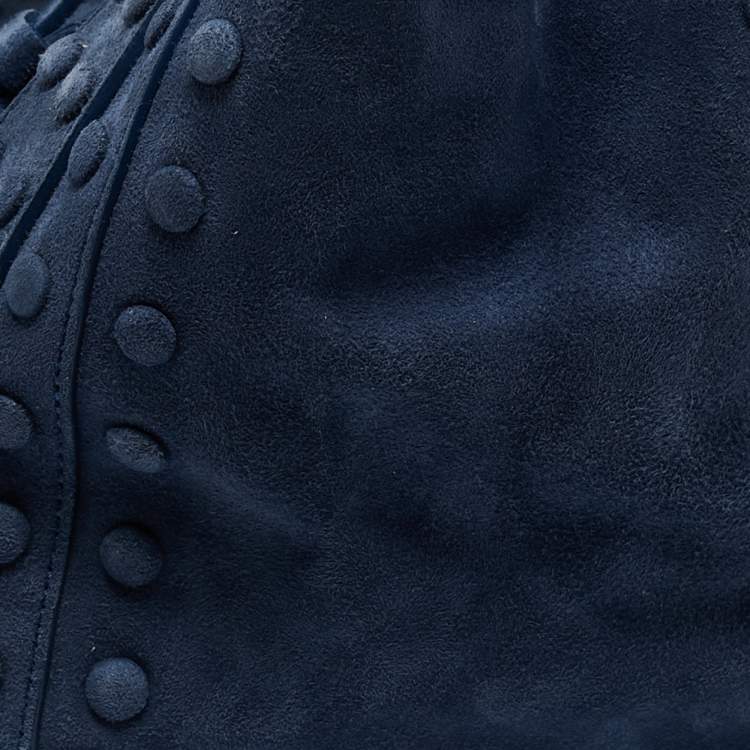 Pre Owned Roberto Cavalli Blue Suede Pebble Studded Tote
