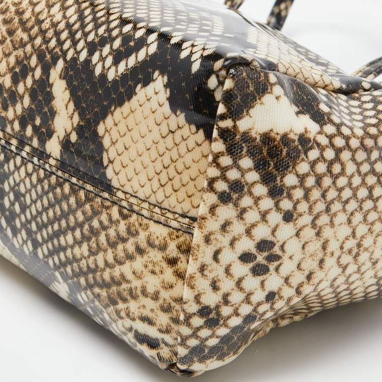 Pre Owned Roberto Cavalli Beige/Brown Snakeskin Print Coated Canvas Tote