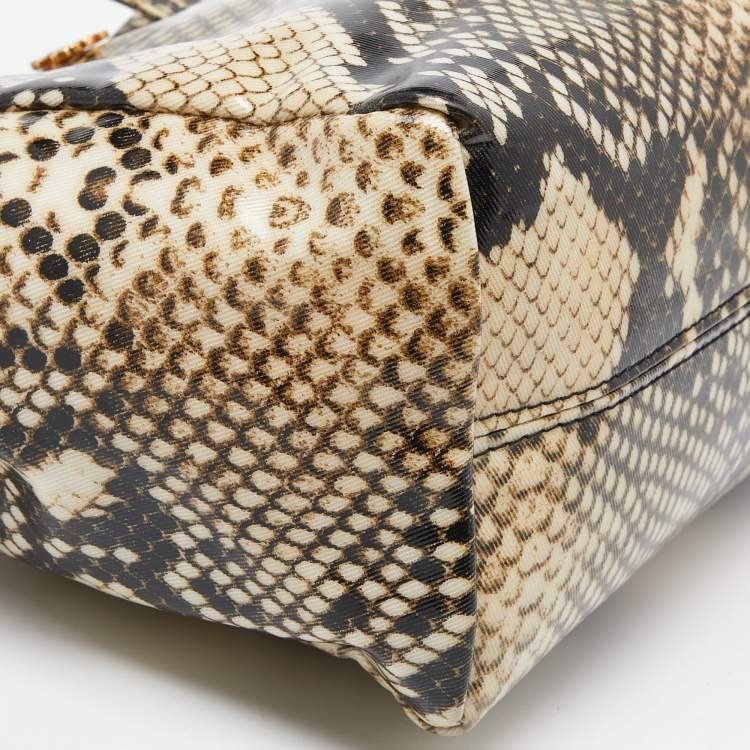 Pre Owned Roberto Cavalli Beige/Brown Snakeskin Print Coated Canvas Tote