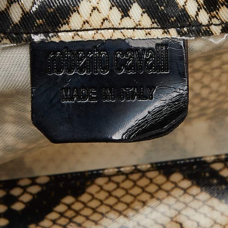 Pre Owned Roberto Cavalli Beige/Brown Snakeskin Print Coated Canvas Tote