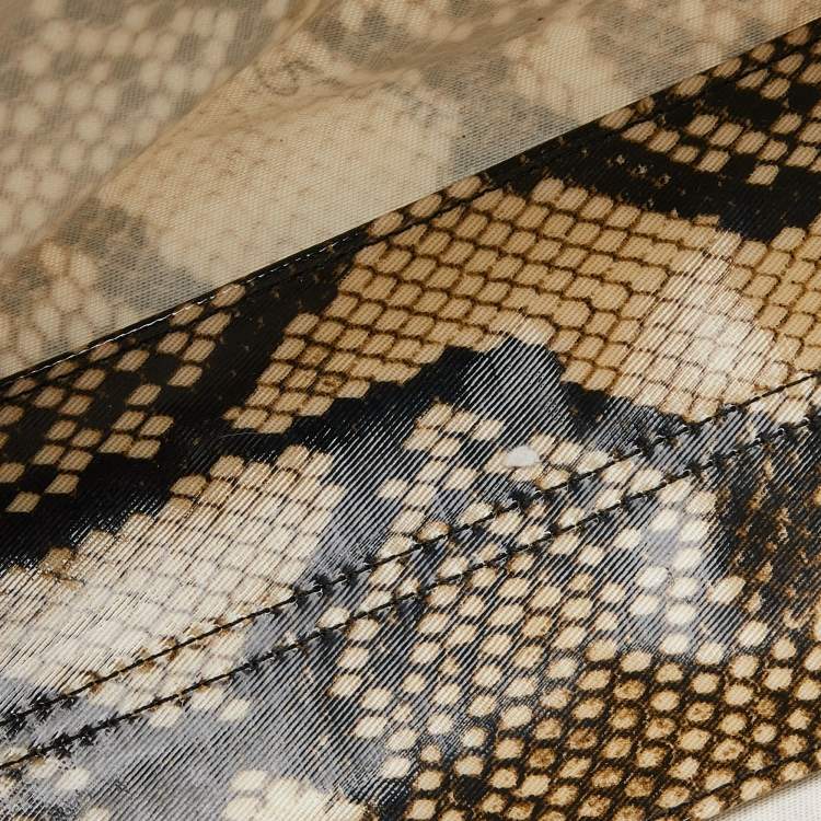 Pre Owned Roberto Cavalli Beige/Brown Snakeskin Print Coated Canvas Tote