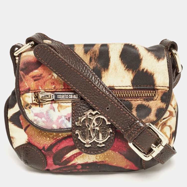 Pre Owned Roberto Cavalli Multicolor Printed Fabric and Leather Shoulder Bag