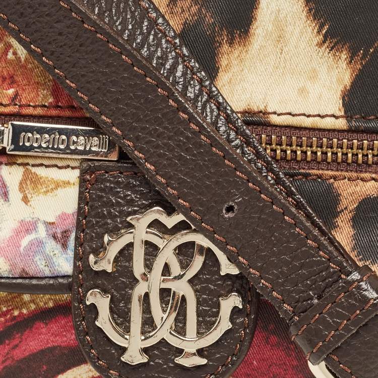 Pre Owned Roberto Cavalli Multicolor Printed Fabric and Leather Shoulder Bag