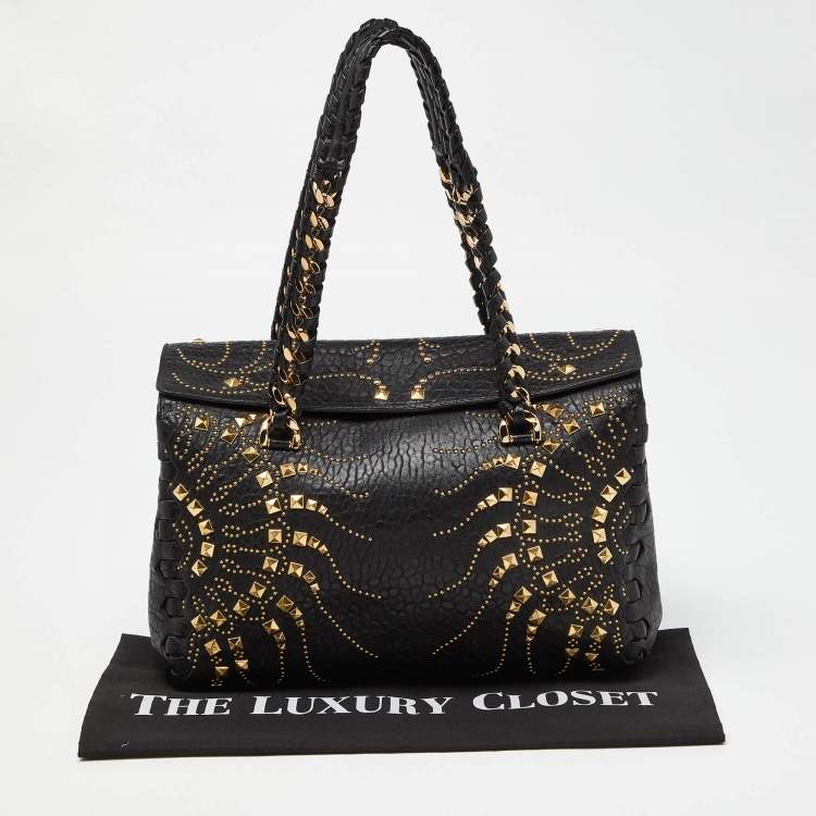 Pre Owned Roberto Cavalli Black Studded Leather Satchel