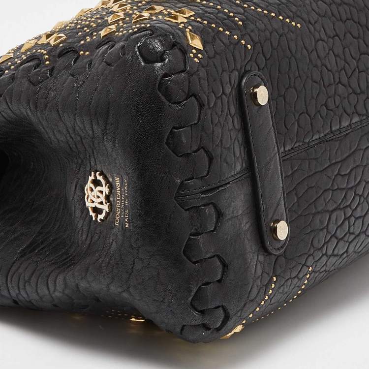 Pre Owned Roberto Cavalli Black Studded Leather Satchel