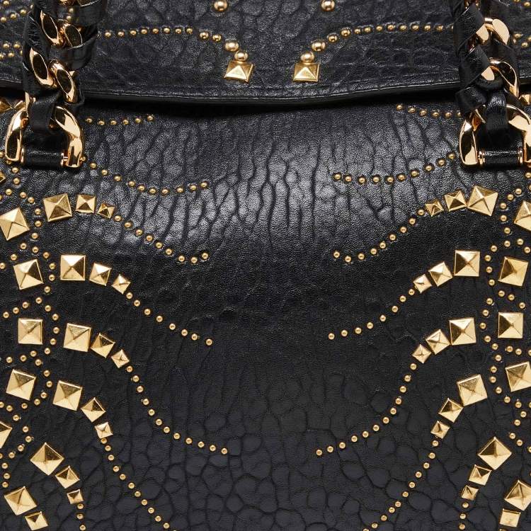 Pre Owned Roberto Cavalli Black Studded Leather Satchel