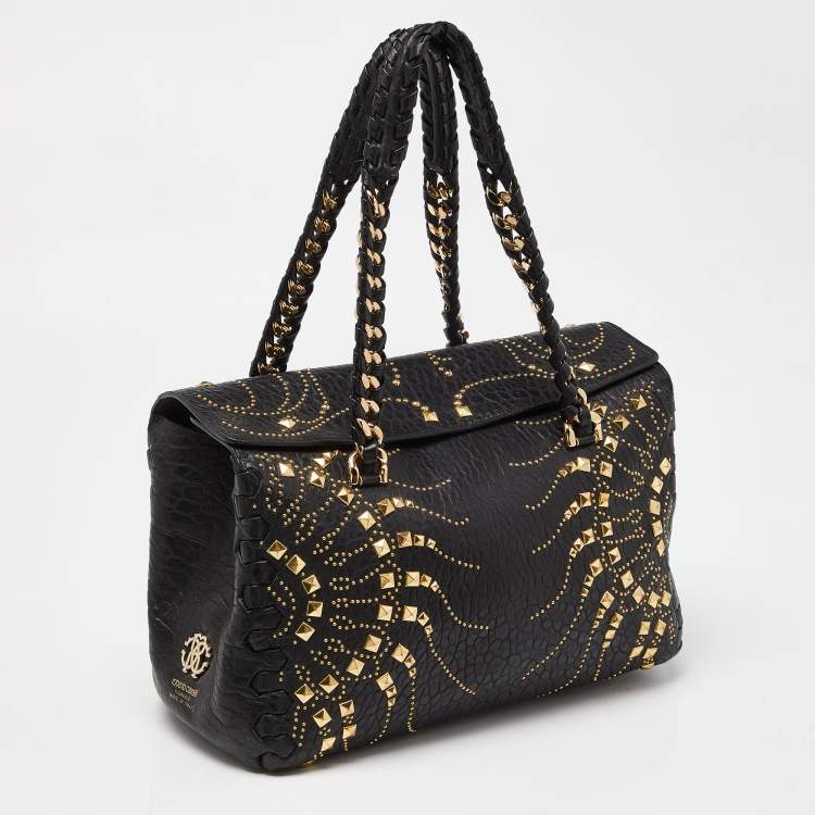 Pre Owned Roberto Cavalli Black Studded Leather Satchel
