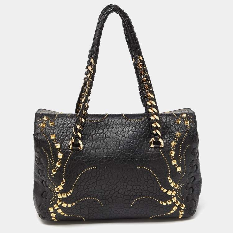 Pre Owned Roberto Cavalli Black Studded Leather Satchel