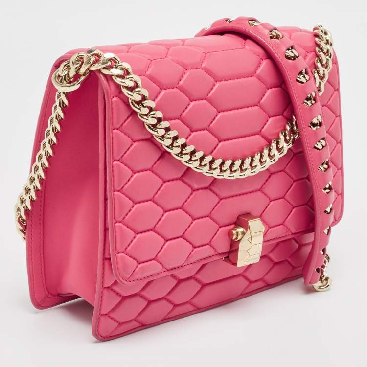 Pre Owned Roberto Cavalli Dark Pink Quilted Leather Hera Shoulder Bag