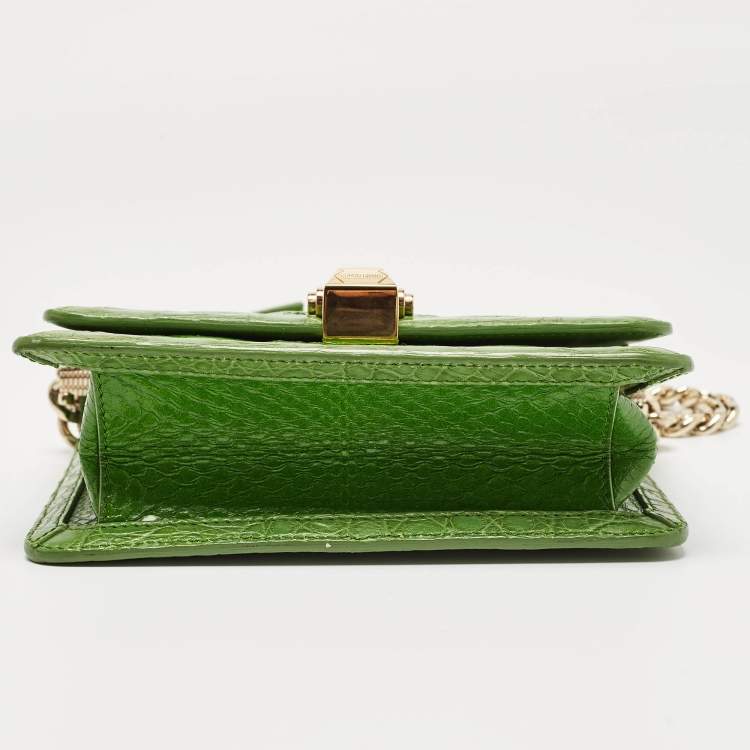 Pre Owned Roberto Cavalli Green Croc and Snakeskin Flap Chain Bag 