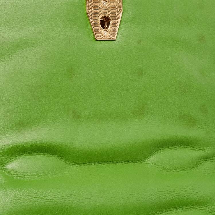 Pre Owned Roberto Cavalli Green Croc and Snakeskin Flap Chain Bag 