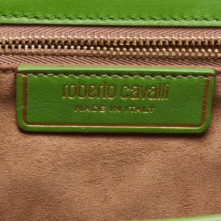 Pre Owned Roberto Cavalli Green Croc and Snakeskin Flap Chain Bag 