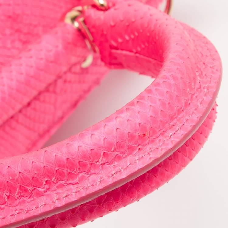 Pre Owned Roberto Cavalli Neon Pink Snakeskin Diva Top Handle Bag