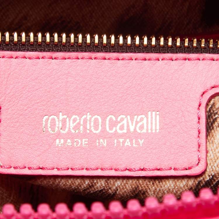 Pre Owned Roberto Cavalli Neon Pink Snakeskin Diva Top Handle Bag