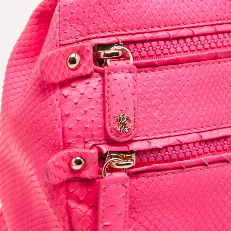 Pre Owned Roberto Cavalli Neon Pink Snakeskin Diva Top Handle Bag