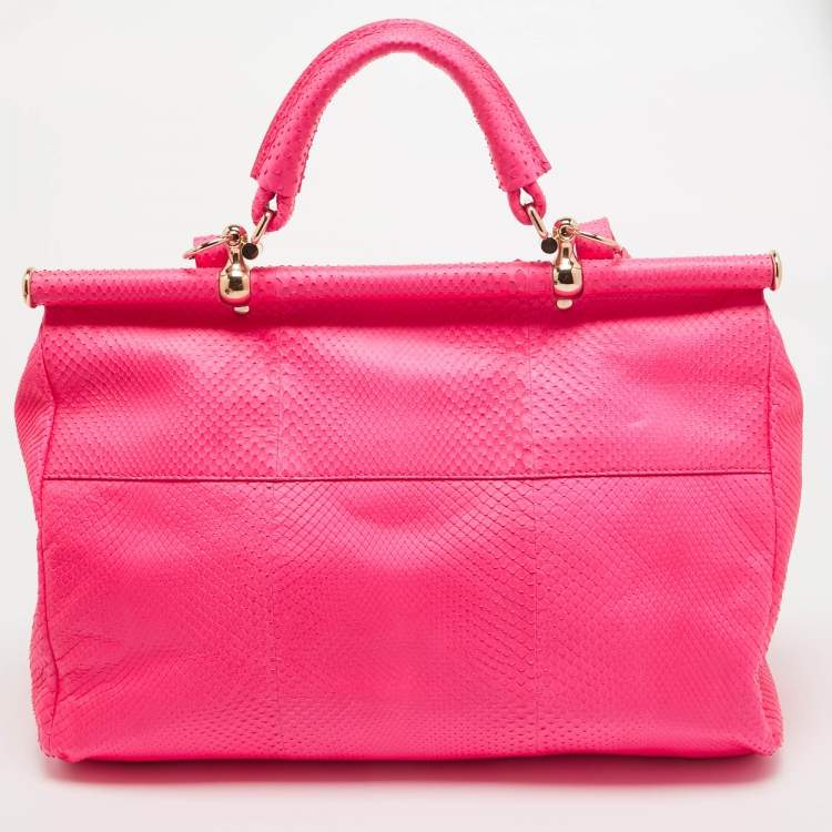 Pre Owned Roberto Cavalli Neon Pink Snakeskin Diva Top Handle Bag