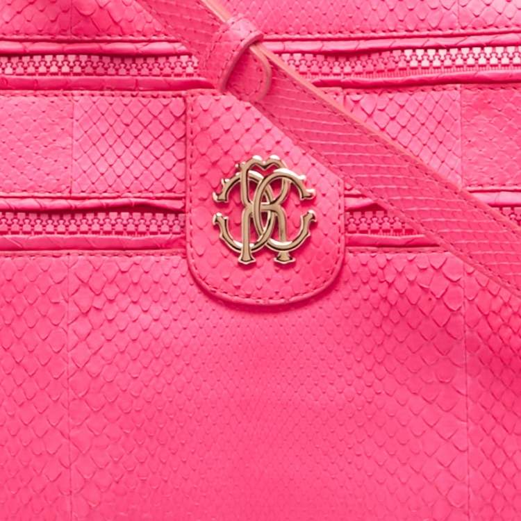 Pre Owned Roberto Cavalli Neon Pink Snakeskin Diva Top Handle Bag