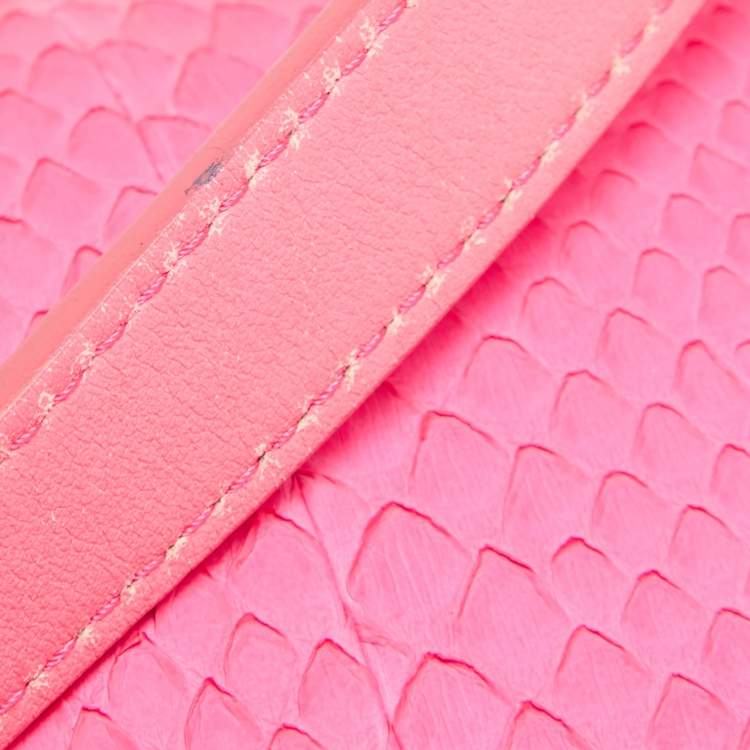 Pre Owned Roberto Cavalli Neon Pink Snakeskin Diva Top Handle Bag