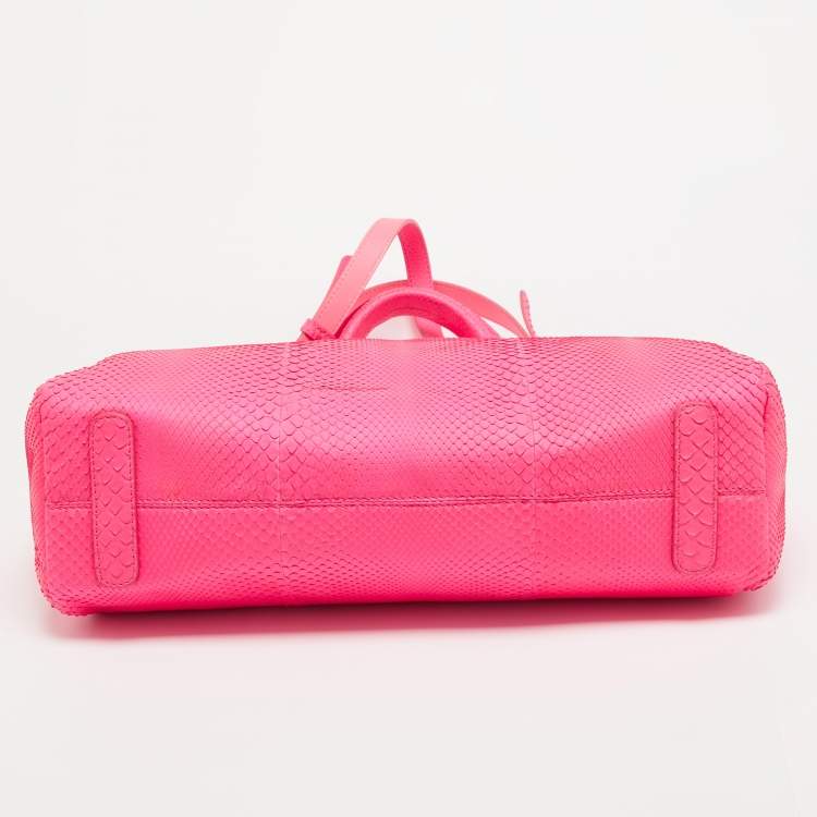 Pre Owned Roberto Cavalli Neon Pink Snakeskin Diva Top Handle Bag