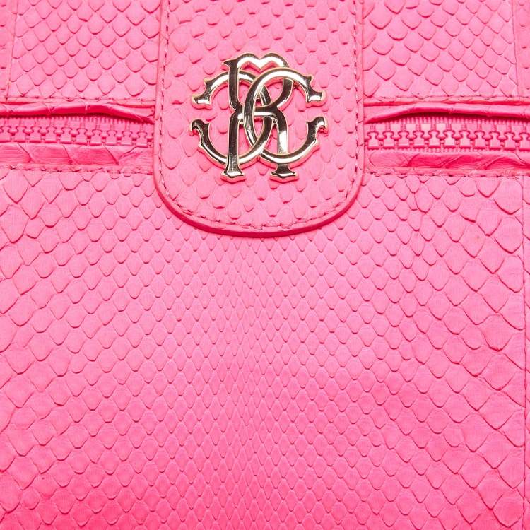 Pre Owned Roberto Cavalli Neon Pink Snakeskin Diva Top Handle Bag