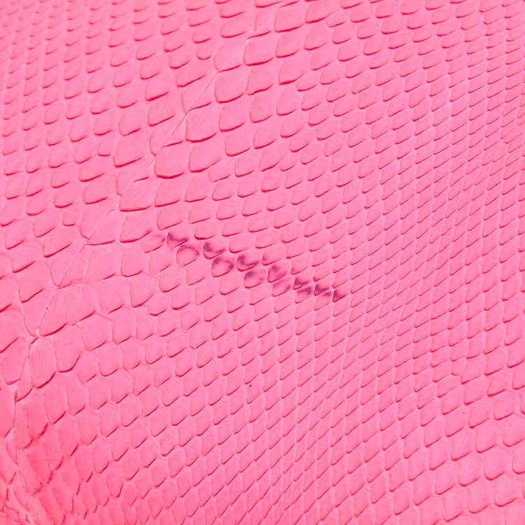 Pre Owned Roberto Cavalli Neon Pink Snakeskin Diva Top Handle Bag
