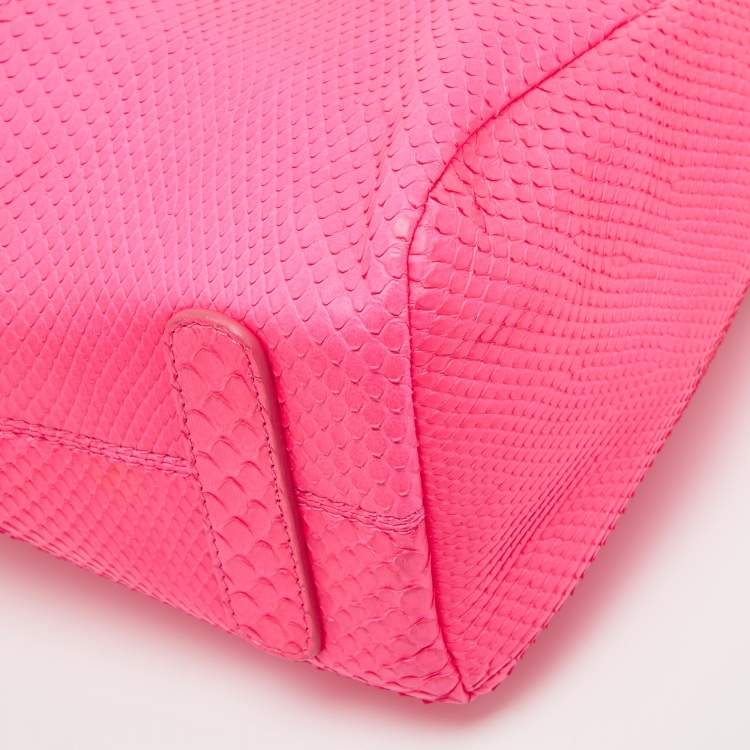 Pre Owned Roberto Cavalli Neon Pink Snakeskin Diva Top Handle Bag