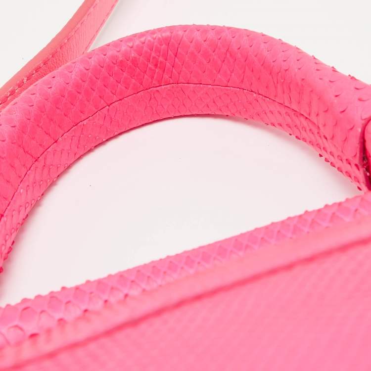Pre Owned Roberto Cavalli Neon Pink Snakeskin Diva Top Handle Bag