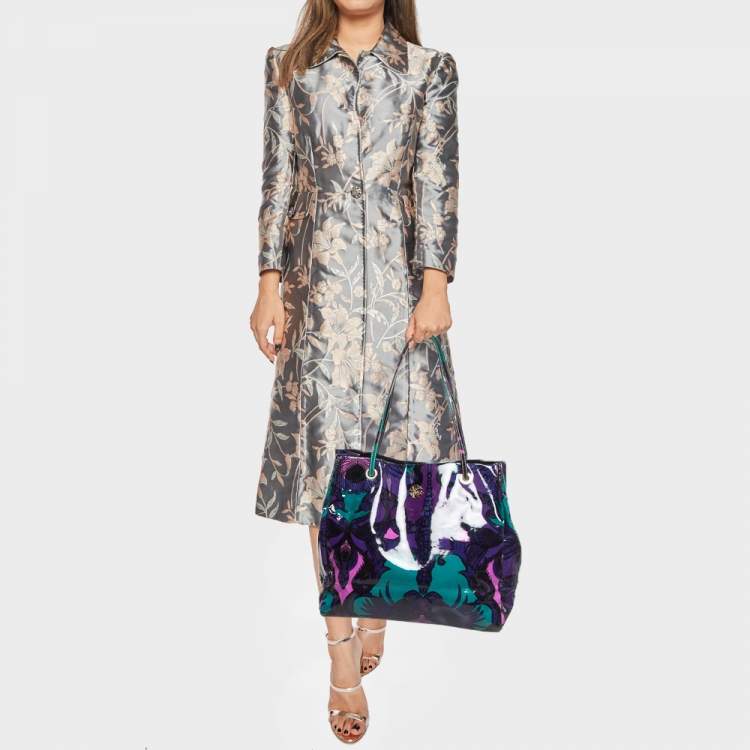 Pre Owned Roberto Cavalli Multicolor Printed Patent Leather RC Logo Tote